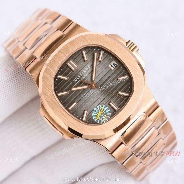Swiss Copy Patek Philippe Nautilus PPF Factory Cal324 Watch Gray Gradient Dial Rose Gold 8