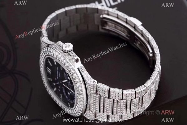 Iced Out Patek Philippe Nautilus Moon Phase Power Reserve 5712 Watch Swiss Grade Watch 8