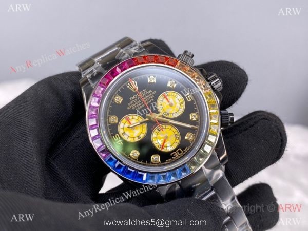 Swiss Replica Rolex Watches Daytona 116598 RBOW Black Steel 40mm 8