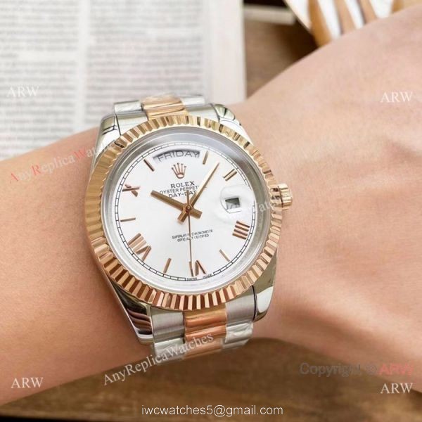Copy Rolex Day-Date President Watches 2-Tone Rose Gold Green Dial 40mm 8