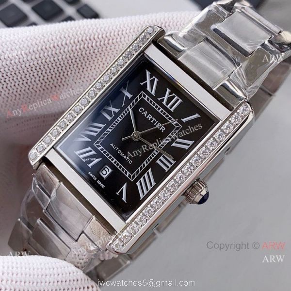 High Quality Replica Rose Gold Cartier Tank Automatic Watch With Diamond Bezel 8