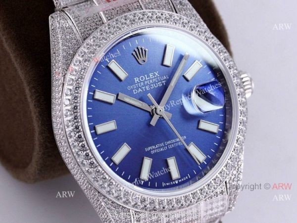 Full Diamond Rolex Datejust 41 Blue Dial Rolex 126334 High Quality Replica Watch 8