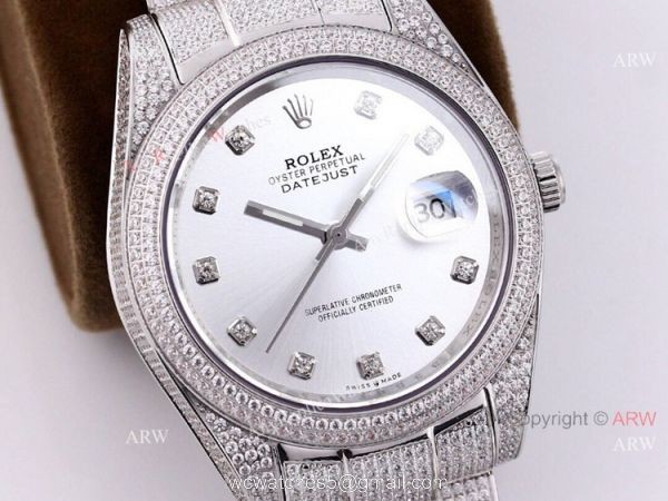 New Rolex Datejust ii 41mm Silver Dial Iced Out Rolex Diamond Watch Replica 8