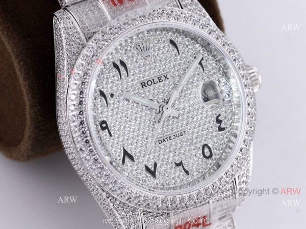 Diamond Rolex Arabic Numerals Iced Out Datejust 126334 Mens Watch Replica 8