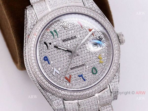 Full Diamond Rolex Datejust 41 Arabic Numerals Replica Watches Automatic For Men 8