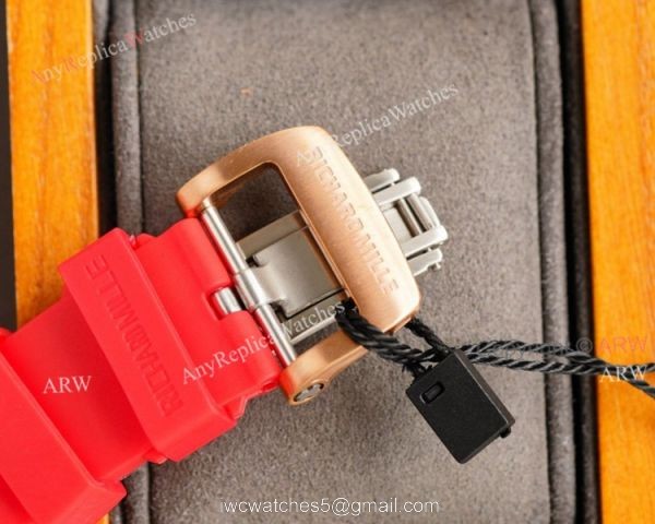 (RM Factory) Knockoff Diamond Richard Mille RM35 01 Rose Gold Watch Red Rubber Band 8