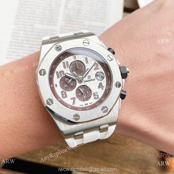 Knockoff Audemars Piguet Royal Oak Offshore 26470 Watches SS White Rubber Strap Automatic 8