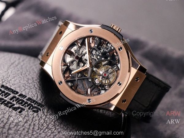 Best Hublot Classic Fusion Skeleton Tourbillon Rose Gold Replica Watch Hand-Winding 8