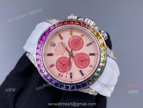 Noob Blaken Rolex Rainbow Daytona 4130 White Rubber Band Best Replica Watch 8