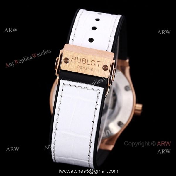 Stainless Steel Hublot Classic Fusion 42mm White Dial White Leather Strap Watch Replica 8