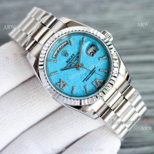 New Rolex Day Date Turquoise Roman Dial M128238 Stainless Steel Copy Watch 36mm 8