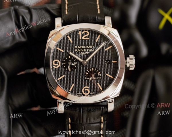 High Quality Replica Panerai Radiomir GMT Black Dial Rose Gold Watch 45mm Brown Leather Band 8