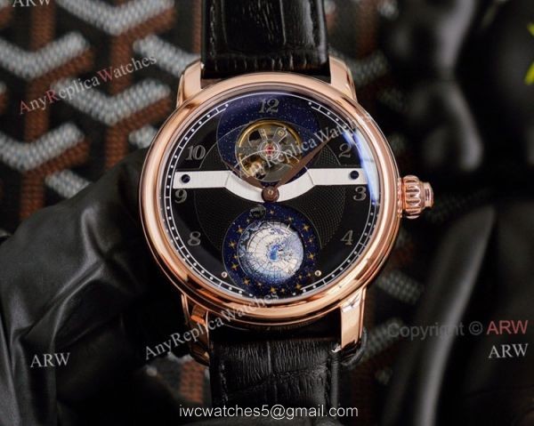 Automatic Montblanc Tourbillon Geosphere Rose Gold Replica Watch Brown Leather Strap For Men 8
