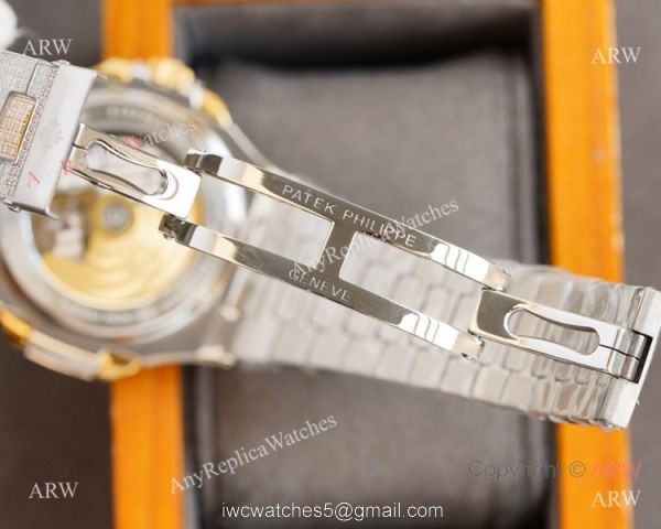 Swiss Replica Patek Philippe Nautilus 9015 Ultra-thin Watch Two Tone Iced Out Case 8