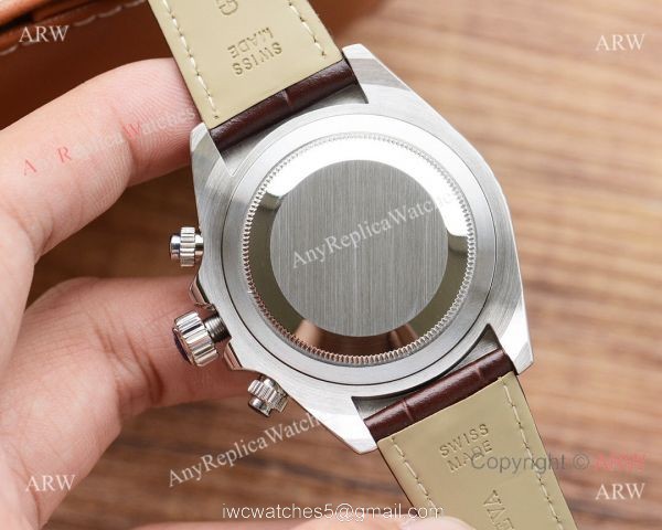 Fake Rolex Daytona Rainbow Watch Leather Band White Dial Japan-quartz 8