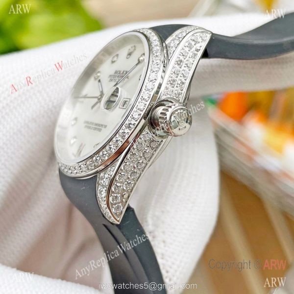 Replica ROLEX Datejust Citizen 8215 Rubber strap Diamond Ladies Watch 8