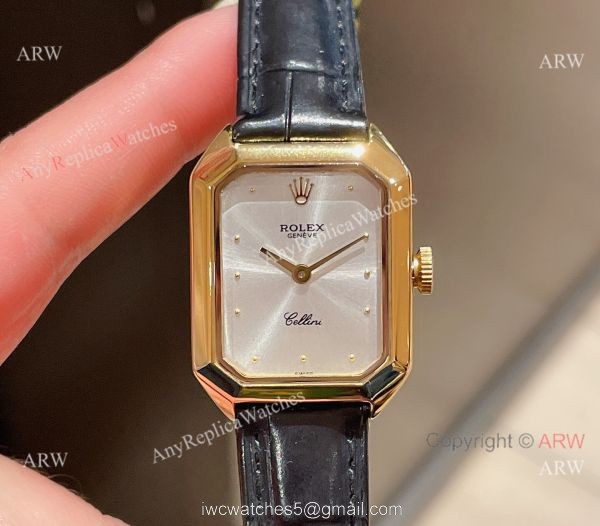 Replica Rolex Cellini White Face Gold Case Leather Strap 24MM Watch 8