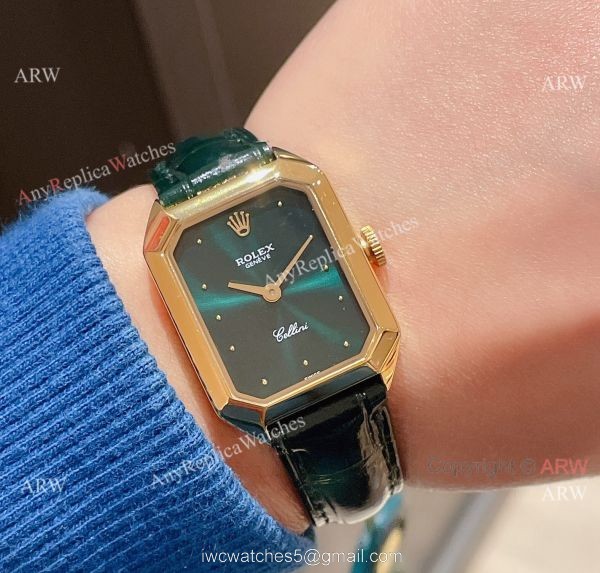 Replica Rolex Cellini 24MM Yellow Dial Gold Case Leather Strap Watch For Lady 8
