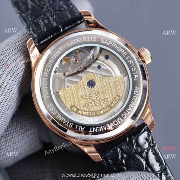 Copy Longines Master Tourbillon Rose Gold Case Black Face Leather 42MM Watch 8