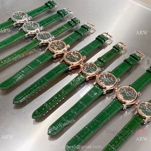 Copy Chopard Happy Sport Quartz Watch Rose Gold Olive Green Face 8